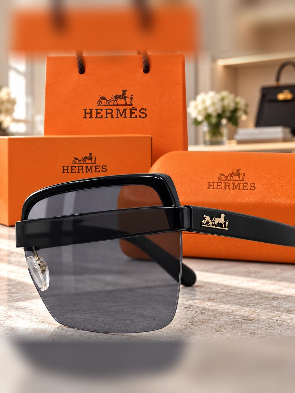 Hermes Black H Square Sunglasses - Picture 4 of 6